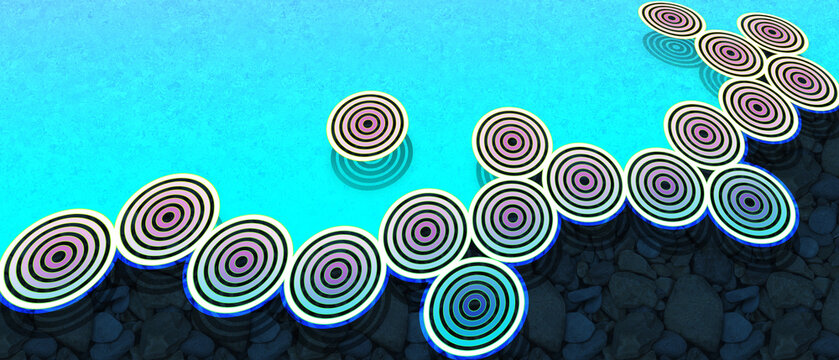 Abstract Japanese archipelago map with concentric circles and dark stone shadow effect