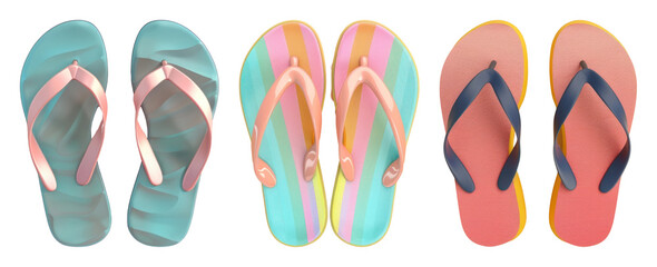 Fototapeta premium PNG Colorful summer beach footwear on transparent background