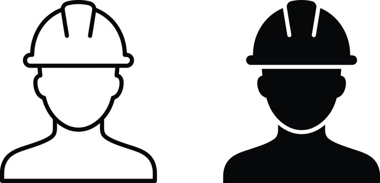 Construction worker silhouette icon with hard hat two variations on transparent background hardhat helmet safety