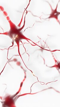 Abstract red neuron cells network on white background