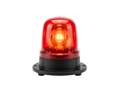 Bright red emergency warning beacon light isolated on transparent background