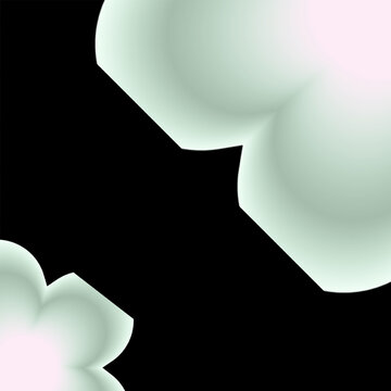 Abstract Pastel Floral Shapes on Black Background with Soft Light Green and Pink Gradient.