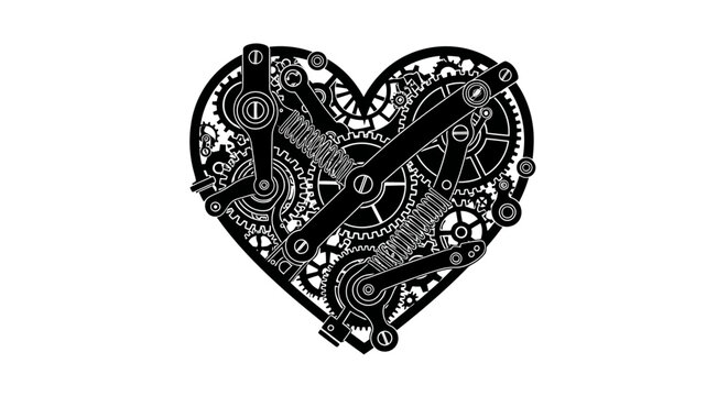 Steampunk Heart Mechanism Black Silhouette