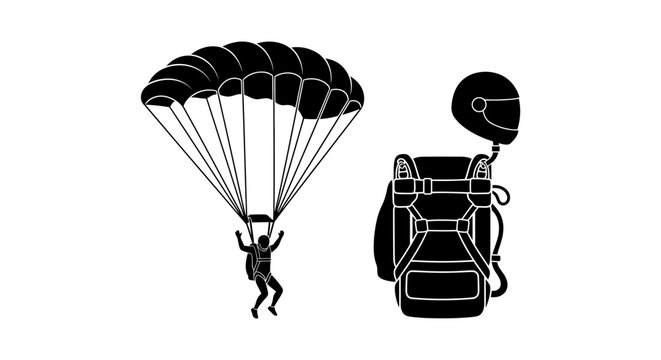 Skydiver Parachute Jumping and Equipment Silhouette