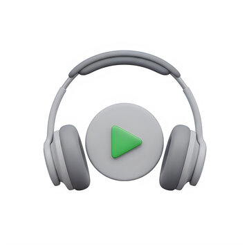 3D Headphones Play Button Minimal Music Audio Icon