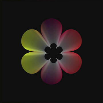 Abstract floral shape with gradient petals on a black background