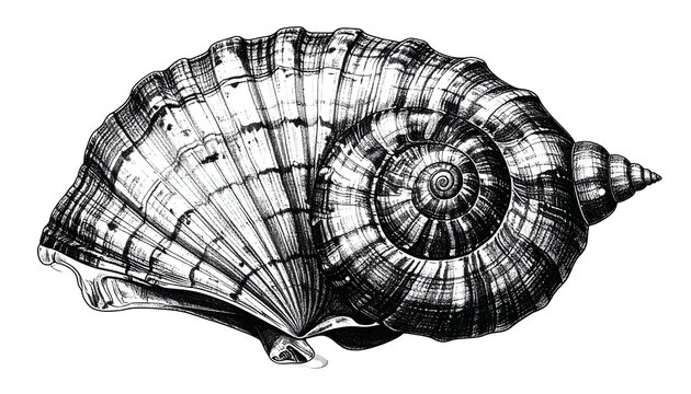 Vintage Snail Shell Illustration Isolated on White Detailed Monochrome Drawing