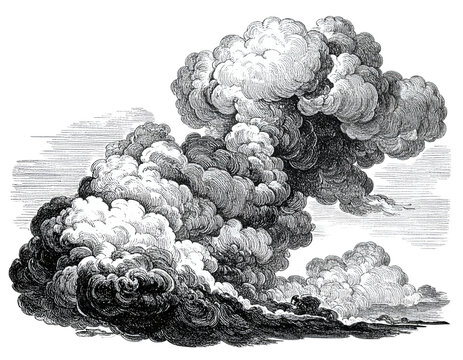 Vintage Storm Cloud Illustration With Transparent Background
