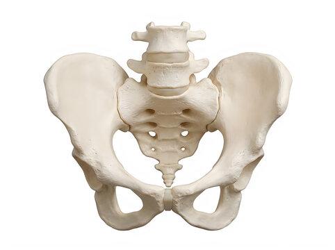 Anatomy of human pelvis bone showing the skeleton structure for medical health education isolated on transparent background