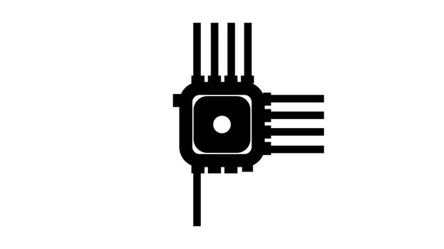 White flat simple icon with shadow, Technology multicolor CPU circuit board white background.