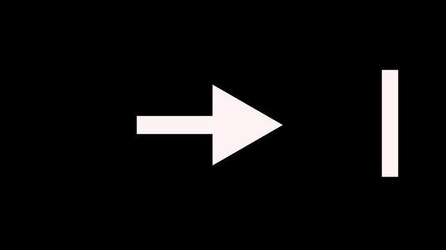 White simple straight animated arrow pointing to the right on black background. Right-Pointing Arrow Animation.right arrow