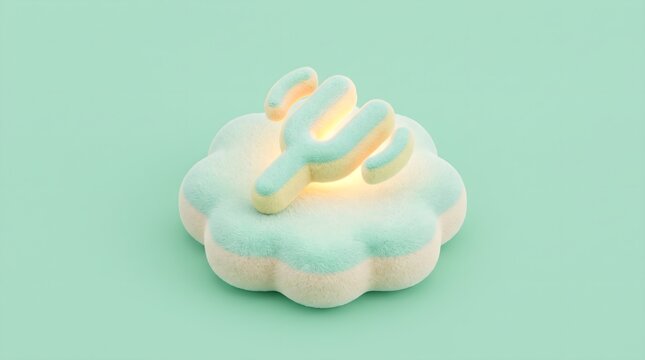 3D render of a cute fluffy cloud with a glowing solution icon illustrating soft technology innovation isolated on a mint green background