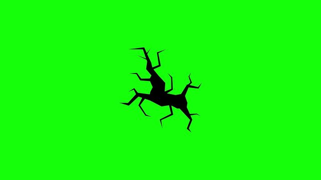 Isolated dark crack pattern appearing on a bright green screen background, perfect for special effects, symbolizing rupture, damage, or an unknown void
