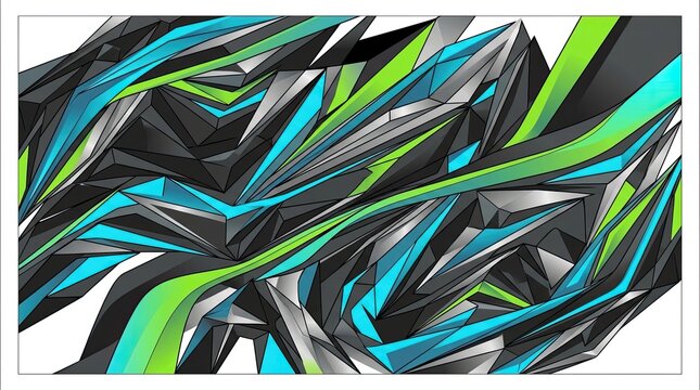 Green and grey flowing geometric tech pattern.