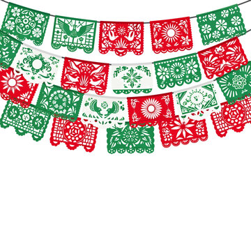 Mexican independence day festive paper cut banners decoration background