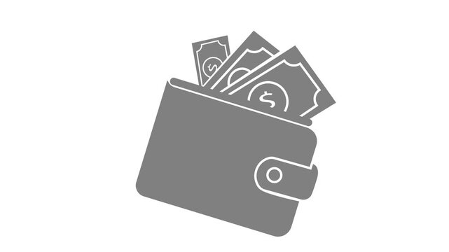 As it opens, paper money emerge from inside the wallet, increasing in quantity until three distinct bills are fully visible sticking out of the top. The wallet then quickly retracts the money,