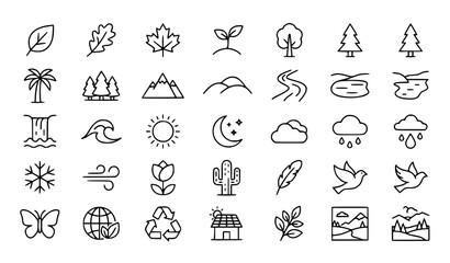 Fototapeta premium Premium nature, environment, ecology and wildlife line icons set