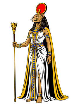 Ancient Egyptian Goddess Tefnut . Color vector clipart.
