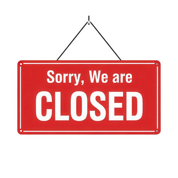 A red sign that says sorry we are closed isolated on transparent background