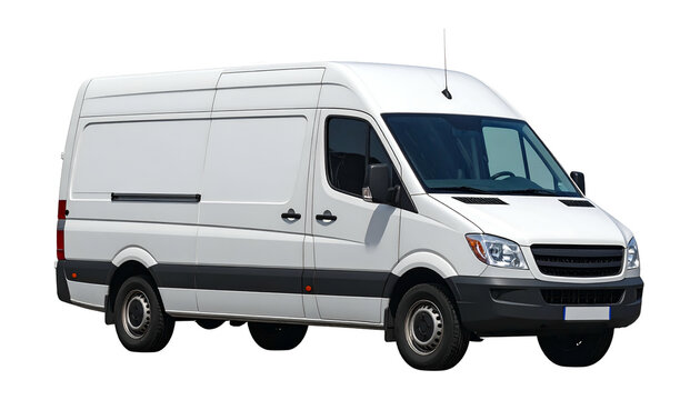 White Cargo Van Isolated On Transparent Background Realistic Photo