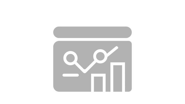 The video shows a 2D vector animation of a dashboard icon displaying analytical charts including line and bar graphs set inside a rectangular window.