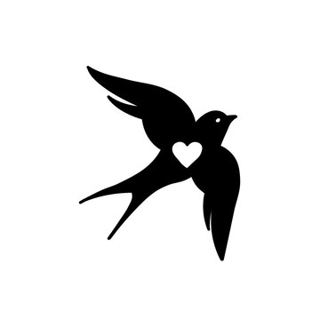 Flying Swallow Bird Silhouette With Heart Shape Cutout