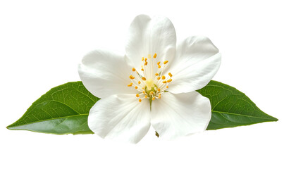 Fototapeta premium White Jasmine Flower Delicate Isolated Realistic Photo Green Leaves