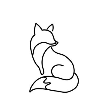 Sitting Fox Continuous Line Art Vector Illustration Minimalist Wild Animal Logo