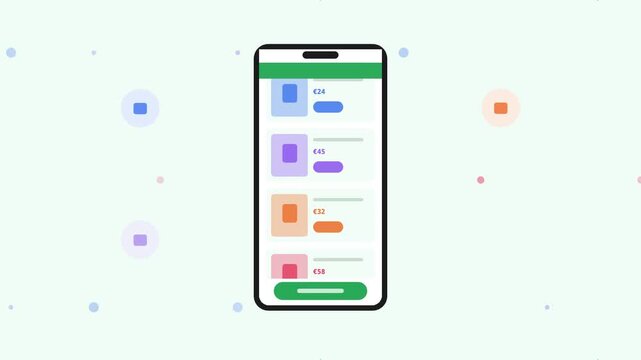 Green Mobile Shopping App Store Purchase Flat Design Loop