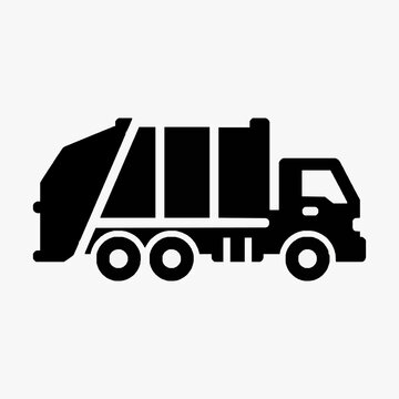 Minimalist Black and White Silhouette of a Garbage Truck with OOO Letters in the Cargo Area with high quality professional line art symbols for modern creative design and digital branding projects