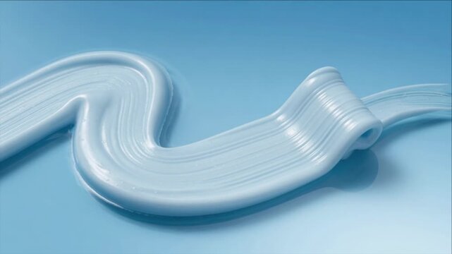 Cinematic macro liquid texture background curve of pastel blue cream flowing glossy surface smooth skincare product smear minimal beauty abstract art swirl of glossy blue cream flowing smooth wave