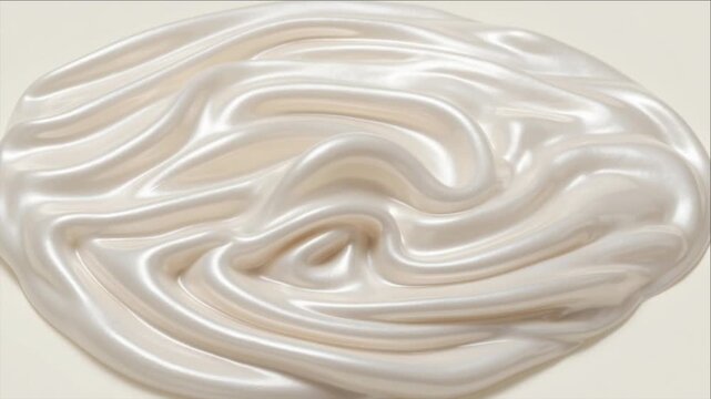 Cinematic macro liquid texture background swirl of glossy cream fabric creates smooth luxury wave pattern with elegant soft highlight and gentle abstract motion flow sensation cinematic pearl liquid