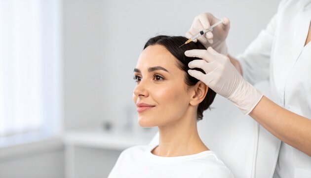 doctor taking hair restoration of patient with injection