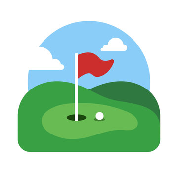 Golf Course Clipart Vector Flat Illustration Logo Icon