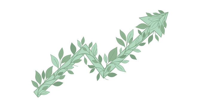 Organic Growth Concept Illustration with Green Leaf Arrow Symbolizing Sustainability and Environmental Progress