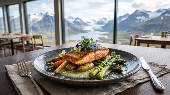 Premium Icelandic Arctic Char with Roasted Vegetables and Dill Sauce