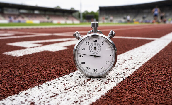Stopwatch on Running Track Stadium Sports Timing Concept