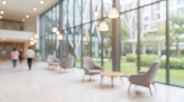 A modern office or commercial property interior heavily blurred to create a versatile backplate for digital mockups.