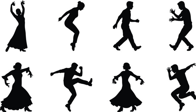 Flamenco dancer silhouettes vector icon set
