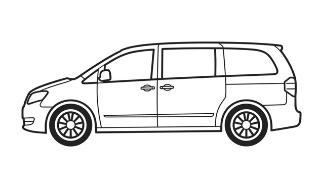 Black outline illustration of a modern family minivan vehicle seen from the side view on a white background.