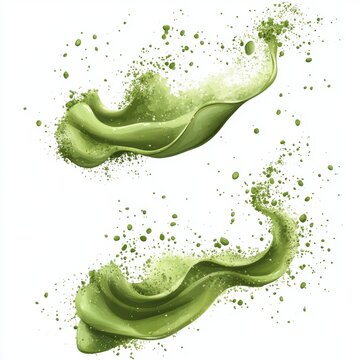 Matcha powder air isolated on white background,superfood powder,diet and healthy life,green tea powder,Japanese tea leaves,popular menu trendy, wellness concept.