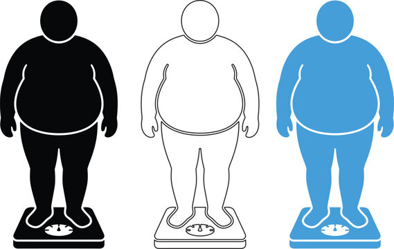 Overweight icon set on bathroom scale