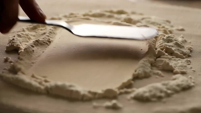 Mixing Dry Ingredients with a Spatula on a Flat Surface for Baking Preparation.