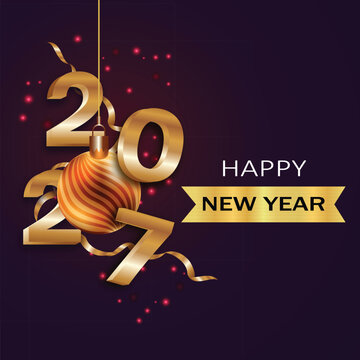 2027 Happy New Year Gold Ornament Illustration