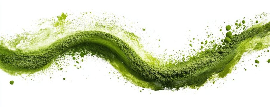 Matcha powder air isolated on white background,superfood powder,diet and healthy life,green tea powder,Japanese tea leaves,popular menu trendy, wellness concept.