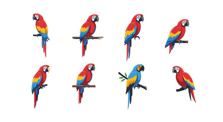 Colorful macaw parrots perched on wooden branches © Pleci