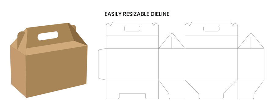Gable box or food packaging box dieline template and 3D render file
