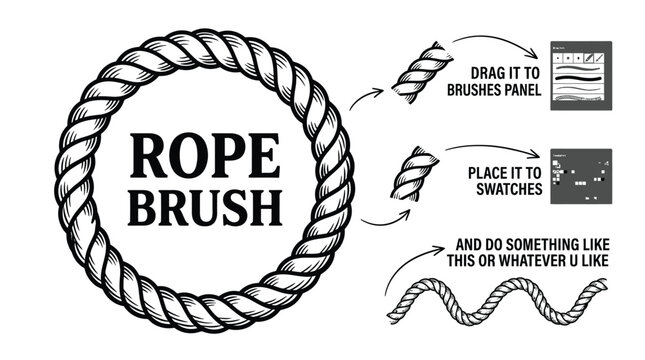 Detailed rope brush vector graphic showcasing instructional steps for Adobe Illustrator creative design software art project