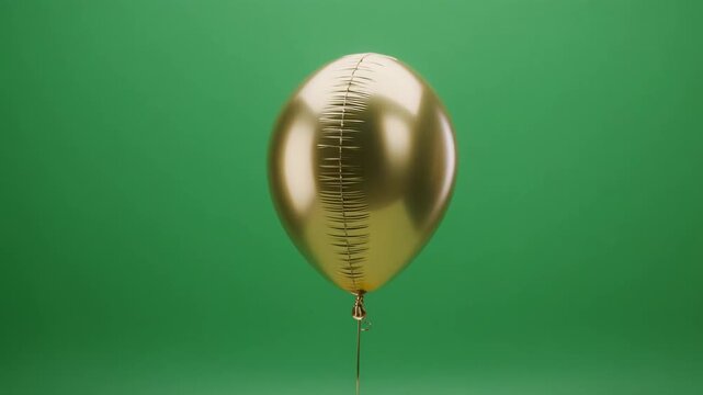 Golden balloon floating gently against a vibrant green background with subtle cinematic motion and soft studio lighting