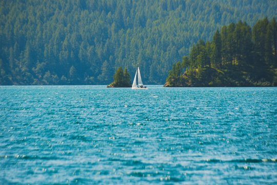 Sail boat - Lake Sils, Grisons, Switzerland. 